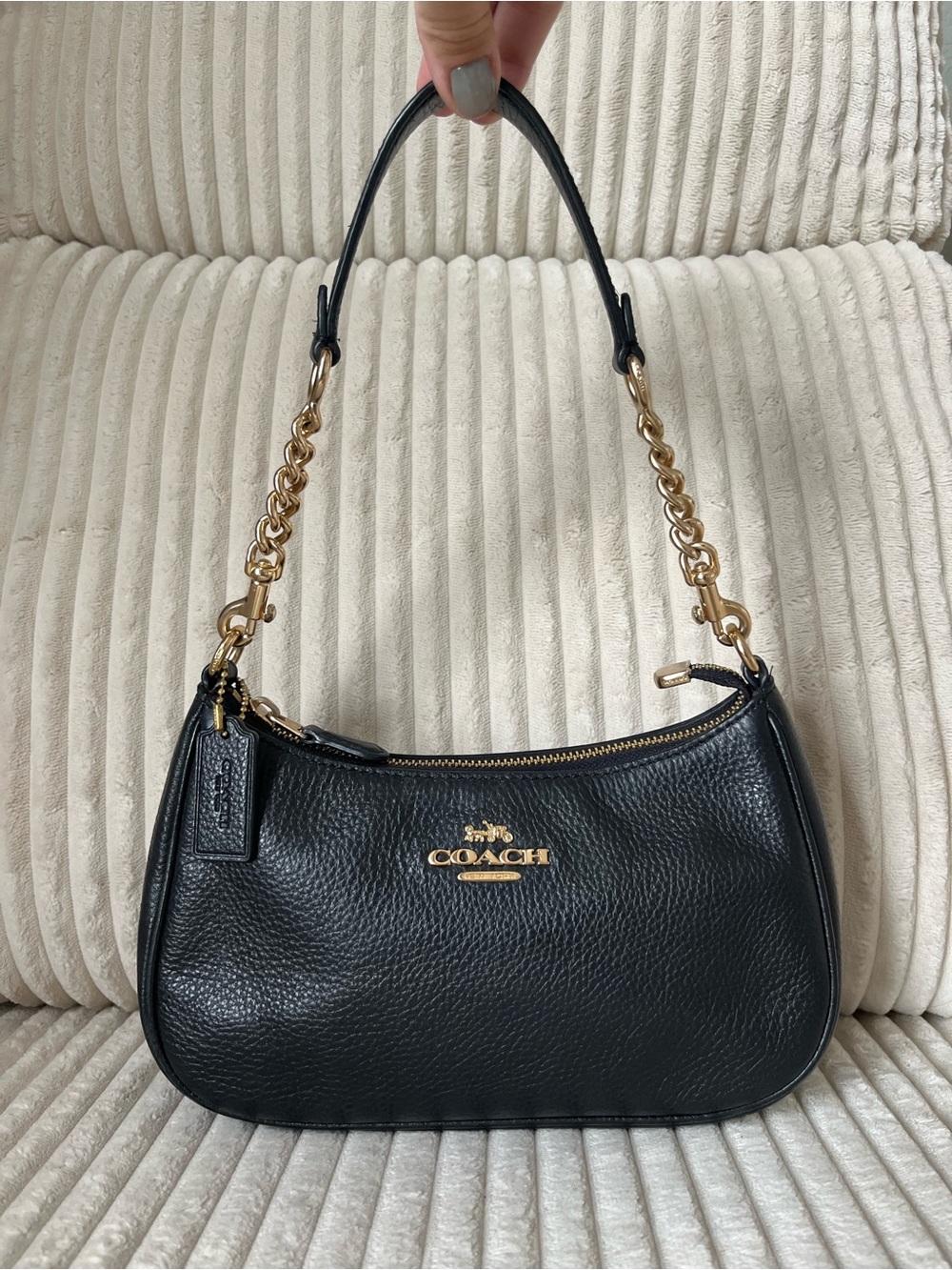 Coach Black Pebbled Leather Shoulder Bag with Gold Hardware